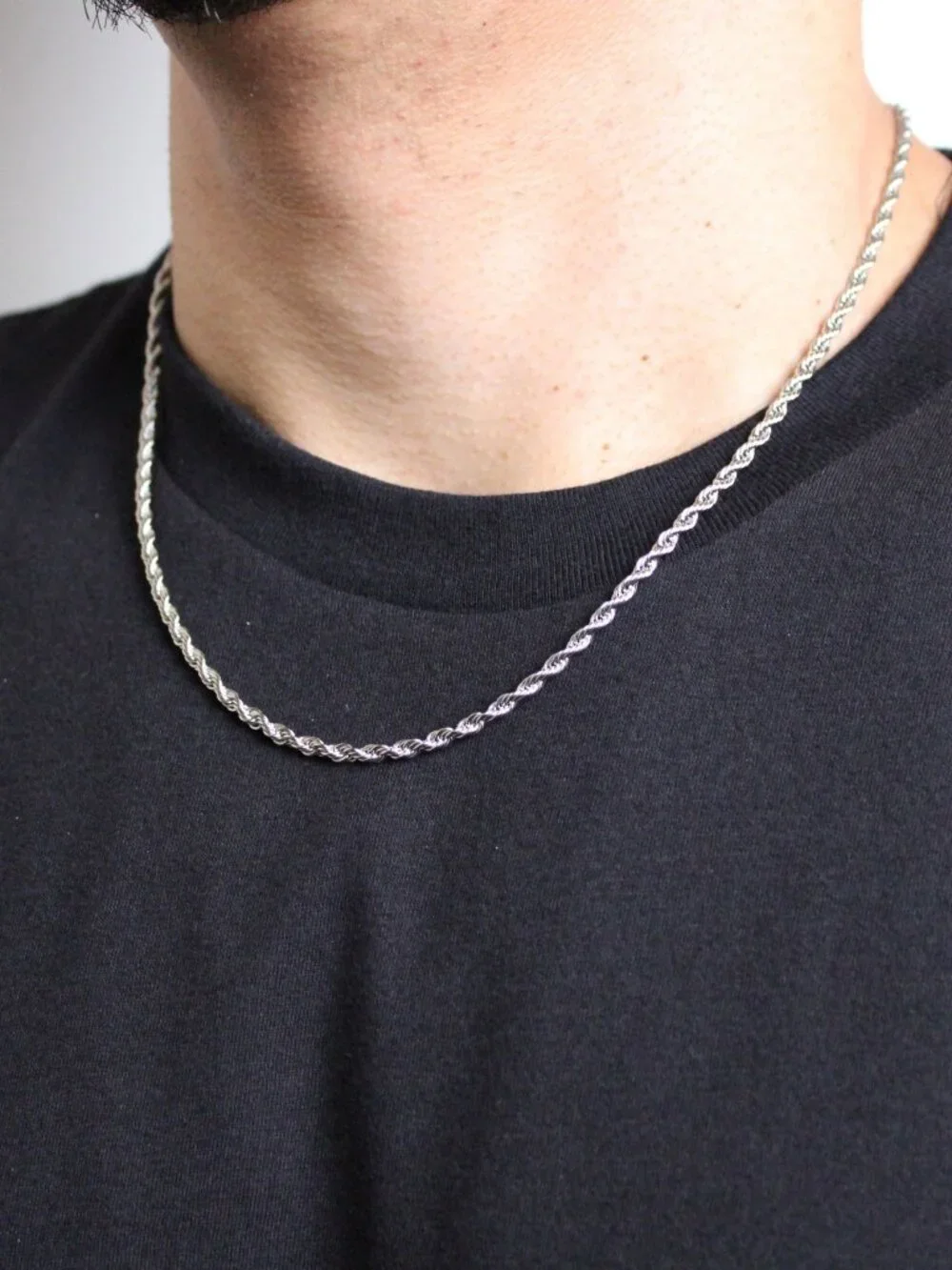 3mm Rope Chain Necklace 20 Inch Stainless Steel